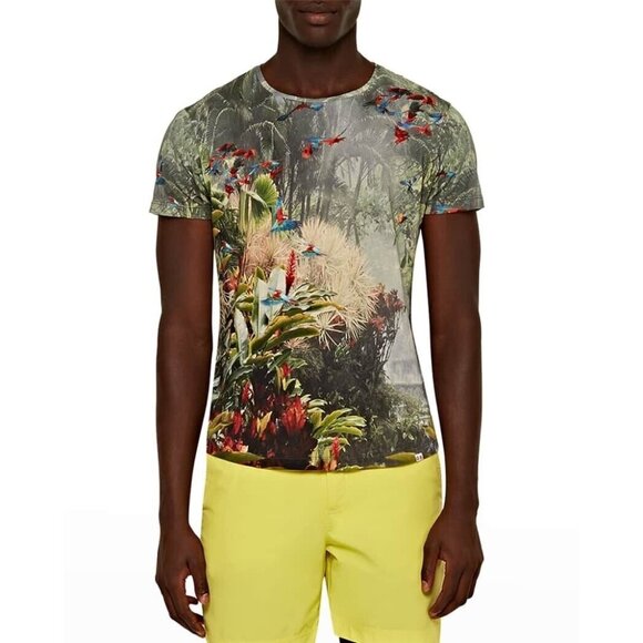 Orlebar Brown Shirt Large Gray All Over Print Paradise Falls Made in Portugal